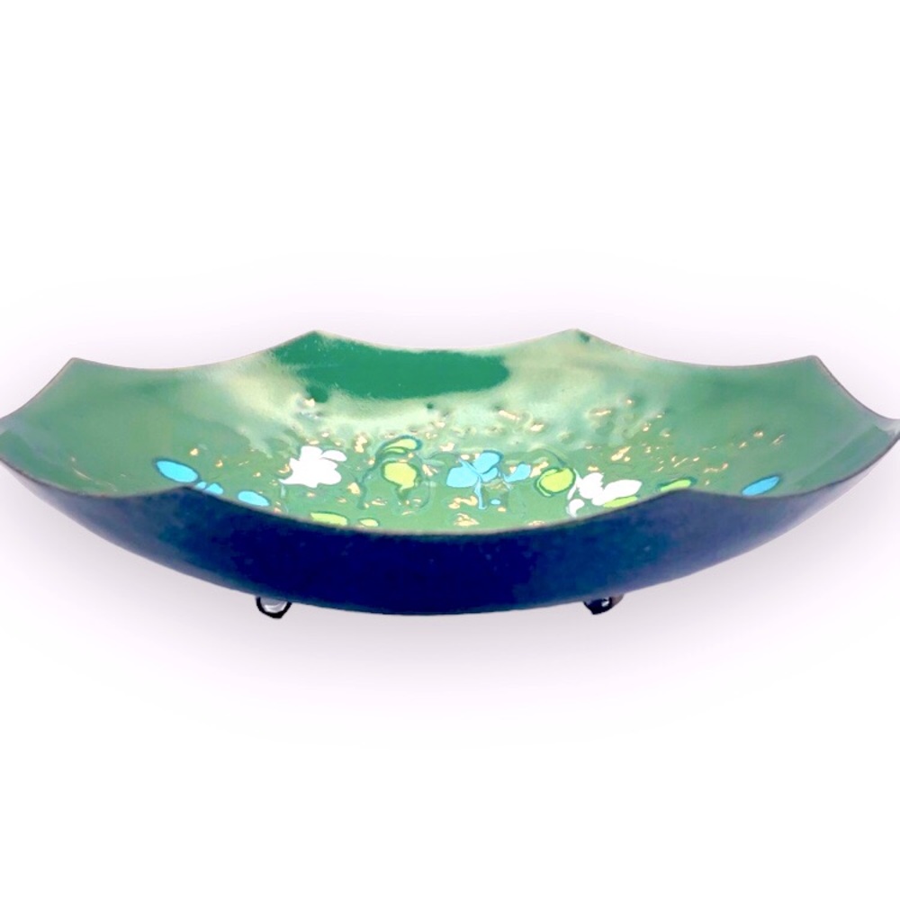 [vintage] Unsigned MCM Enameled Copper Footed Dish